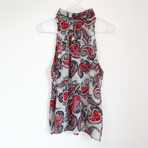 Sen Paisley Mock Turtleneck Halter Top Blouse